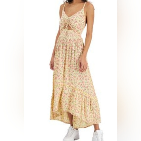 Vanilla Star Juniors' Floral-Print High-Low Maxi Dress Size XL Cream Combo - Picture 1 of 8